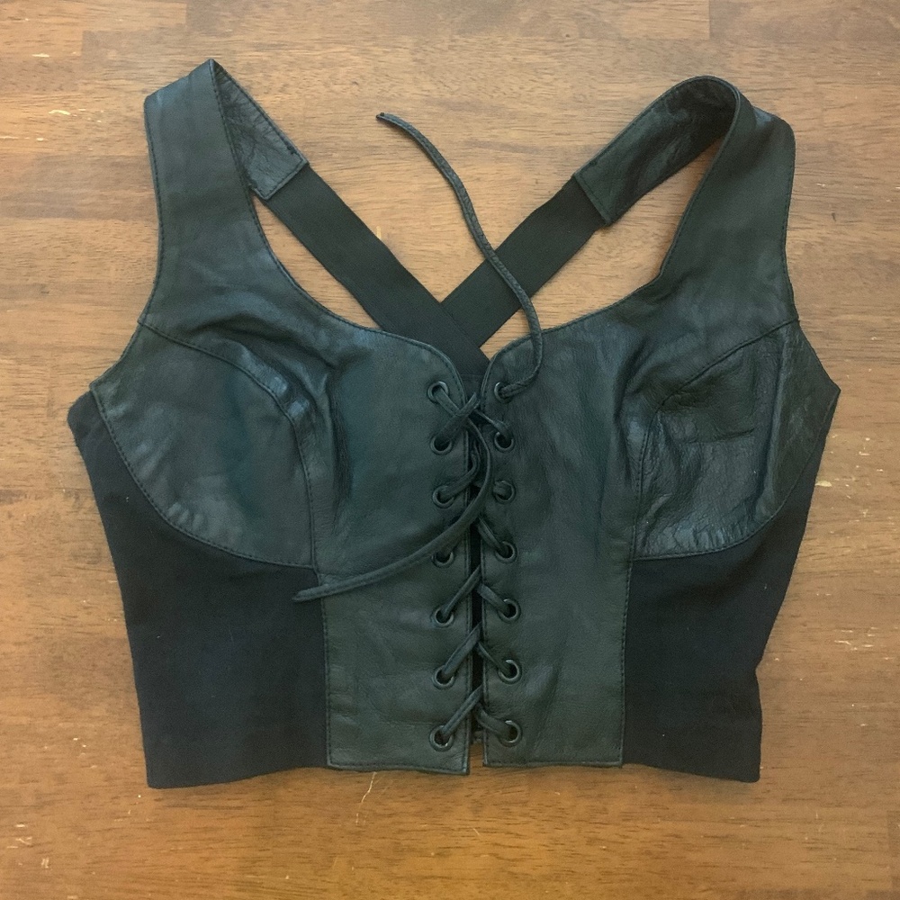 Vintage WILSON'S LEATHER Lace-Up Front corset Crop Top Size Small